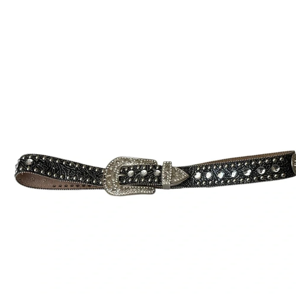 Blazin Roxx embossed leather western belt, crystal conchos,rhinestones, studs, M